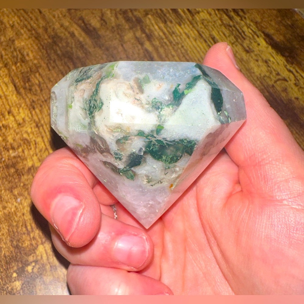 Natural Moss Agate Diamond-Shape Crystal